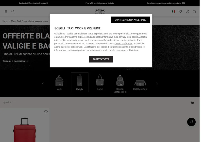 Schermata della pagina offerta di Eastpak