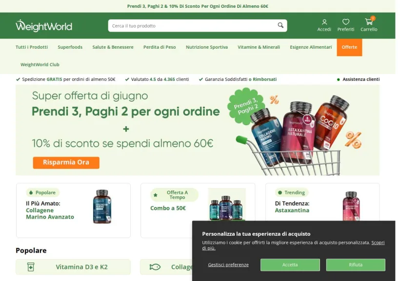 Schermata della pagina offerta di WeightWorld