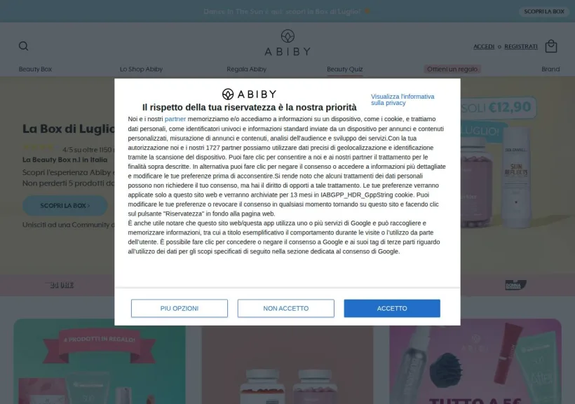 Schermata della pagina offerta di Abiby   
