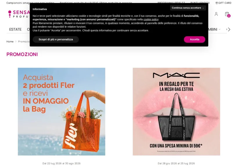 Schermata della pagina offerta di SensationProfumerie