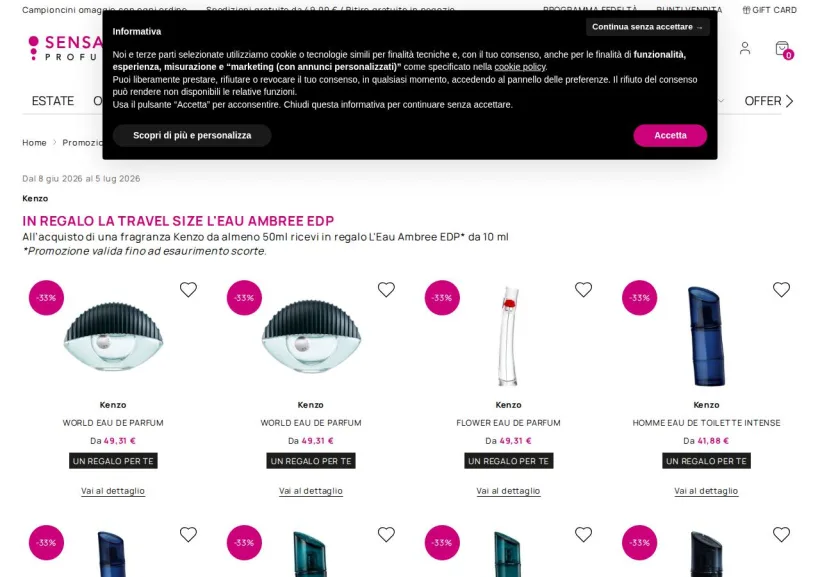 Schermata della pagina offerta di SensationProfumerie