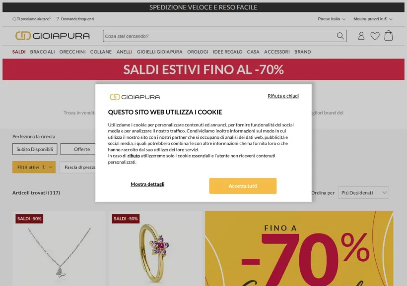 Schermata della pagina offerta di GioiaPura