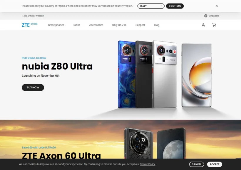 Schermata della pagina offerta di Nubia