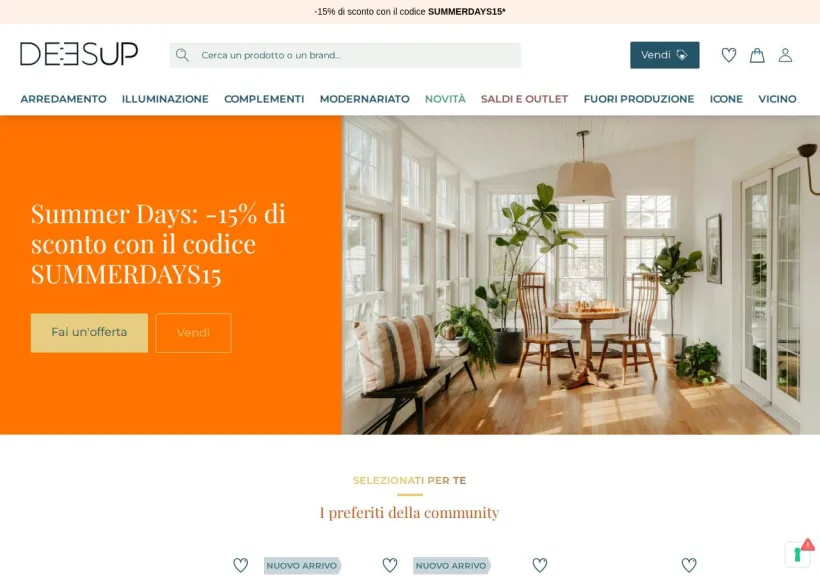 Schermata della pagina offerta di Deesup