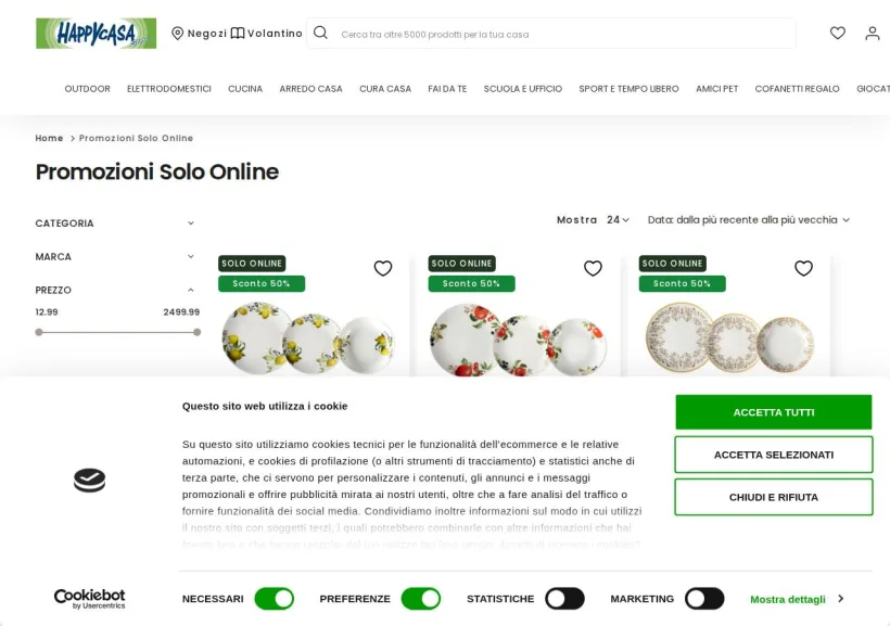 Schermata della pagina offerta di Happy Casa Store