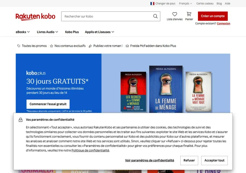 Schermata della pagina offerta di Kobo