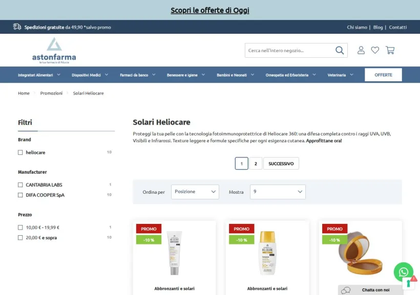 Schermata della pagina offerta di Astonfarma