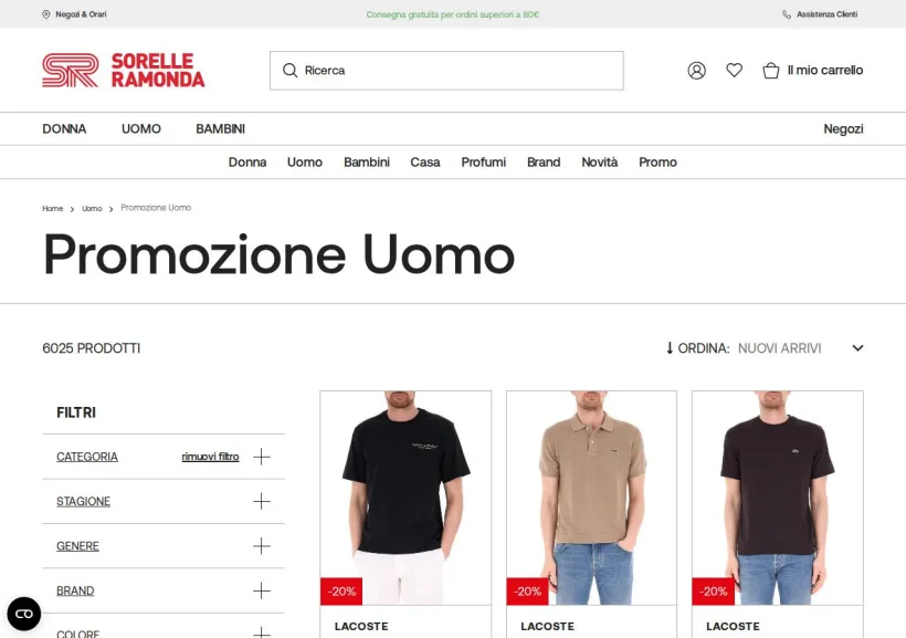 Schermata della pagina offerta di Sorelle Ramonda