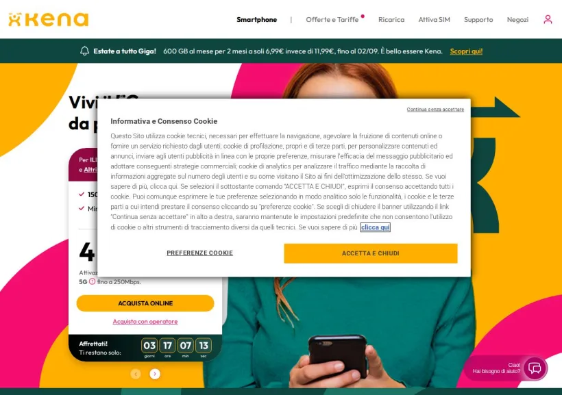 Schermata della pagina offerta di Kenamobile