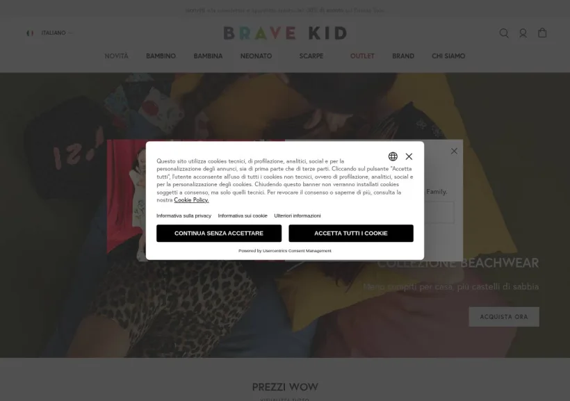 Schermata della pagina offerta di Bravekid