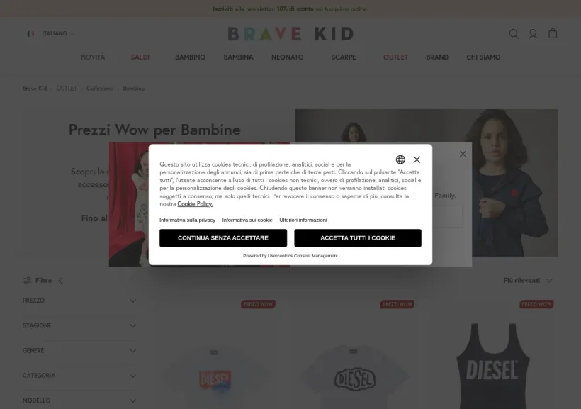 Schermata della pagina offerta di Bravekid