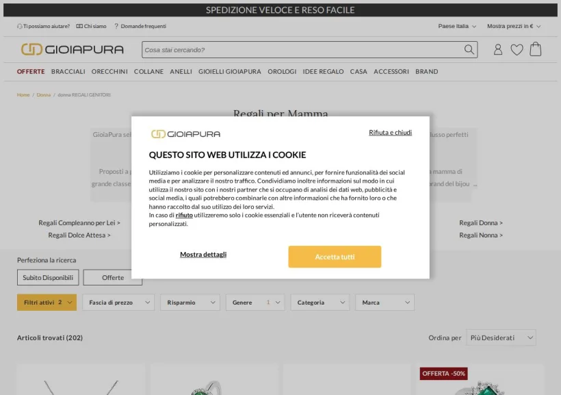 Schermata della pagina offerta di GioiaPura