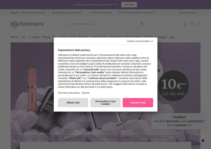 Schermata della pagina offerta di Parfumdreams