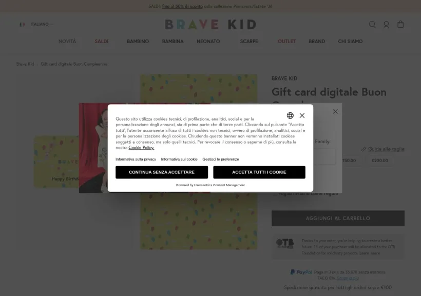 Schermata della pagina offerta di Bravekid