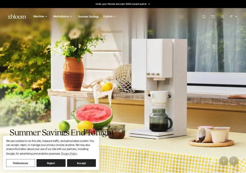 Schermata della pagina offerta di xbloom