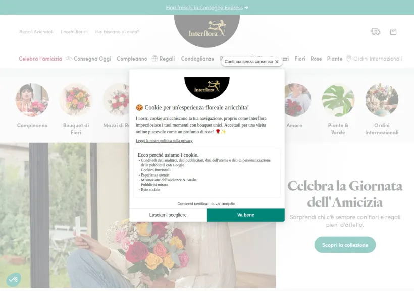 Schermata della pagina offerta di Interflora