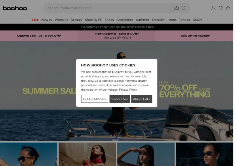 Schermata della pagina offerta di Boohoo