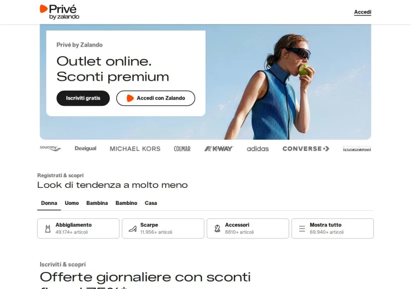 Schermata della pagina offerta di Zalando Privé