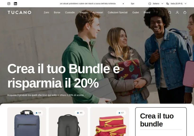 Schermata della pagina offerta di Tucano