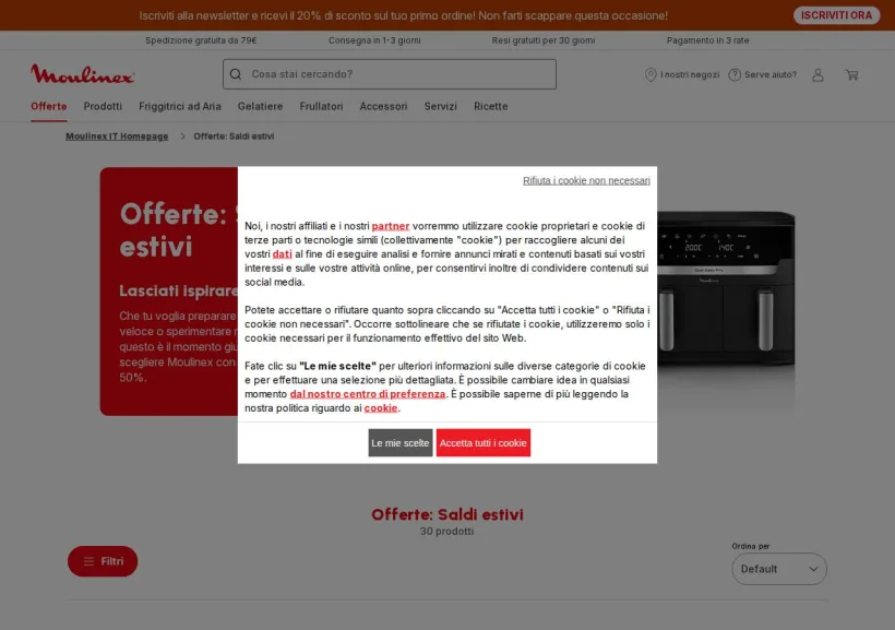 Schermata della pagina offerta di Moulinex