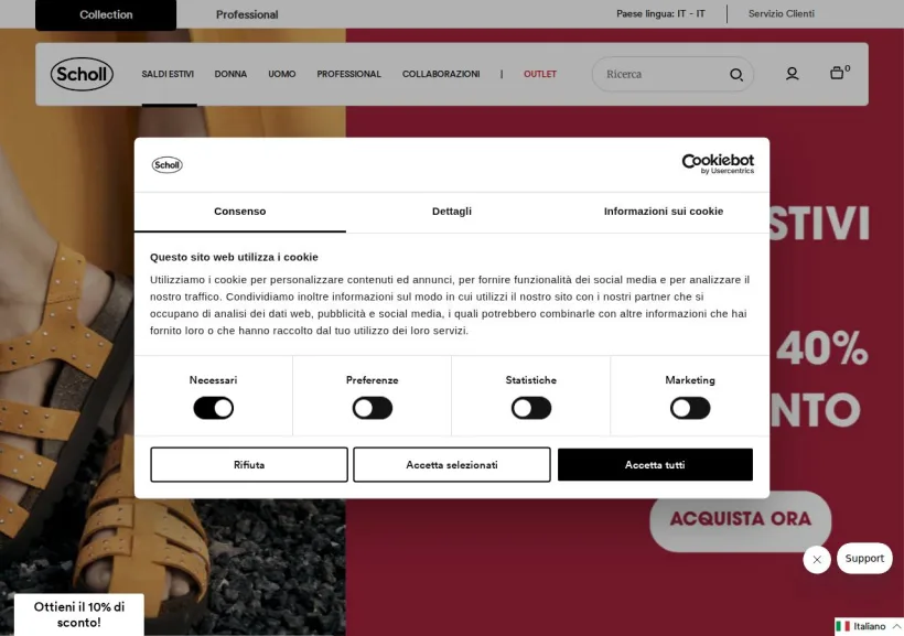 Schermata della pagina offerta di Scholl shoes