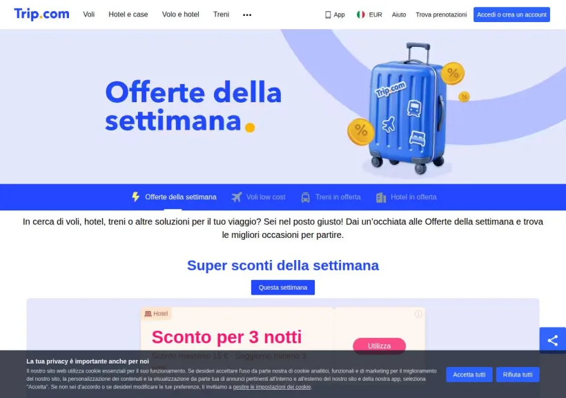 Schermata della pagina offerta di Trip.com