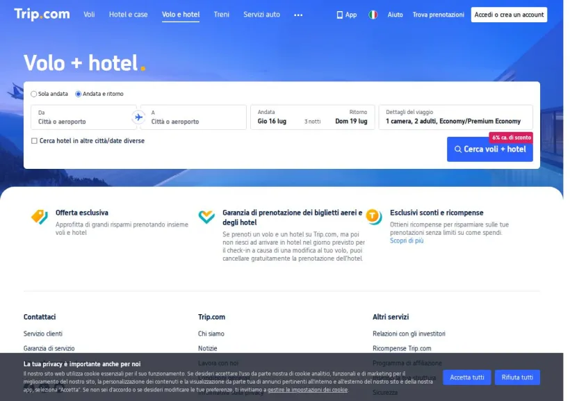 Schermata della pagina offerta di Trip.com