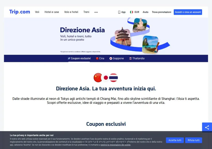 Schermata della pagina offerta di Trip.com