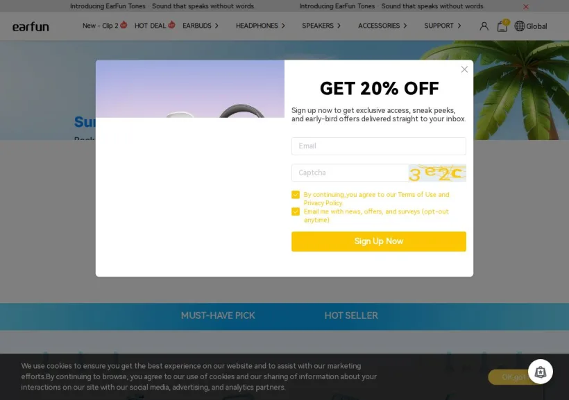 Schermata della pagina offerta di Earfun, Inc
