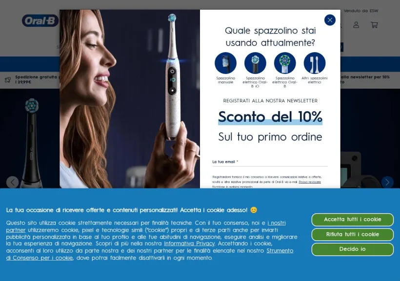 Schermata della pagina offerta di Oral-B