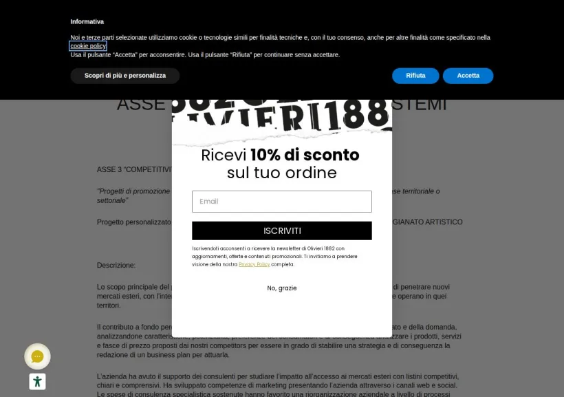 Schermata della pagina offerta di Olivieri 1882