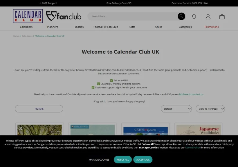 Schermata della pagina offerta di Calendars.com