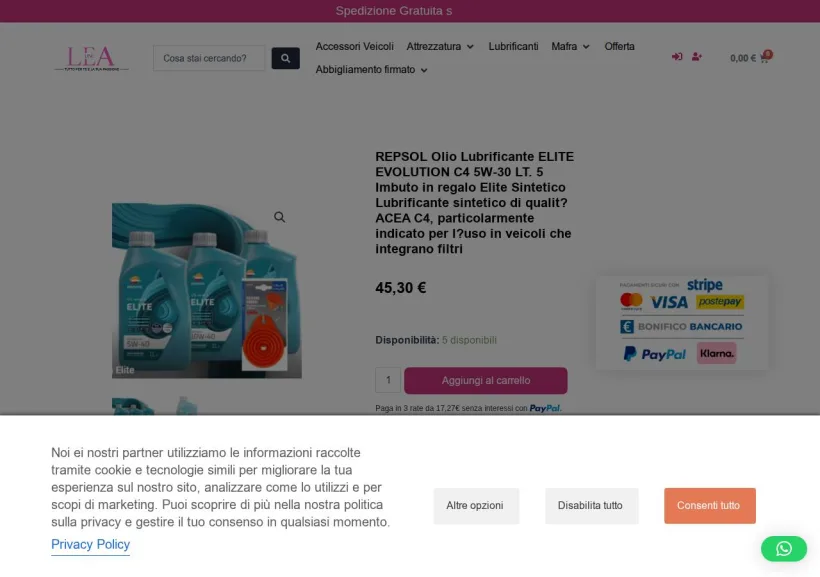 Schermata della pagina offerta di Lealine