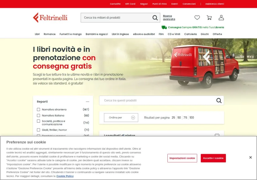 Schermata della pagina offerta di La Feltrinelli