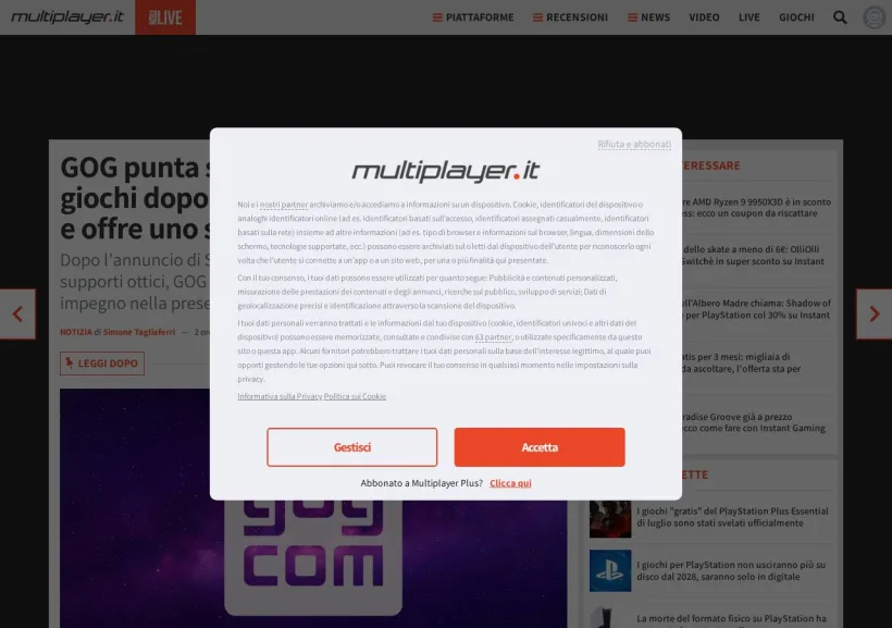 Schermata della pagina offerta di MultiPlayer