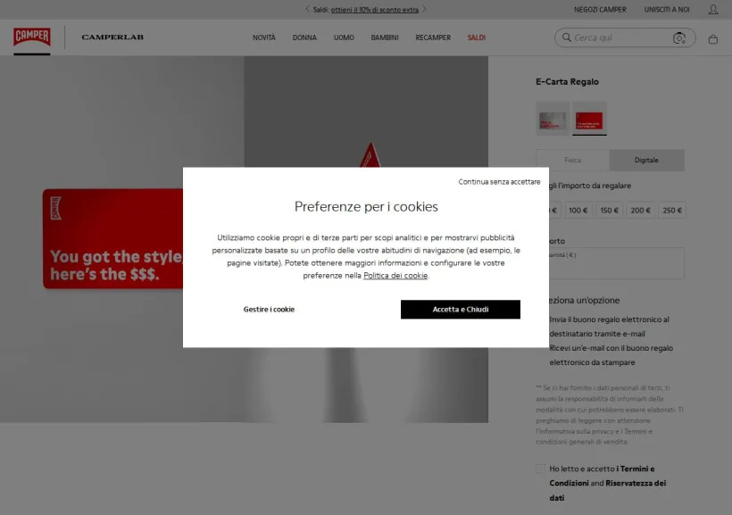Schermata della pagina offerta di Camper