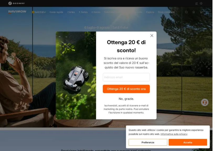 Schermata della pagina offerta di Navimow