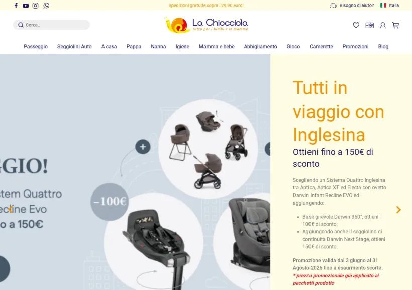 Schermata della pagina offerta di La Chiocciola