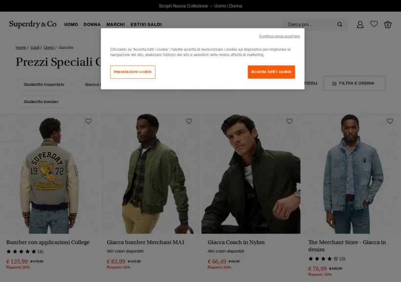 Schermata della pagina offerta di Superdry