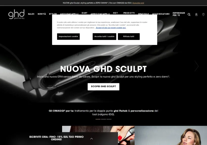 Schermata della pagina offerta di GHD