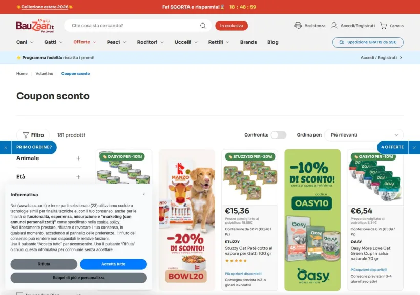Schermata della pagina offerta di Bauzaar