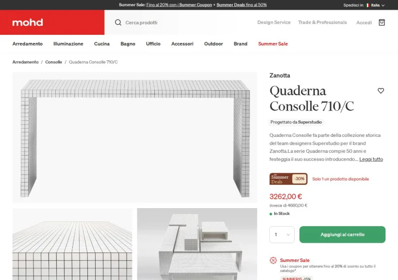 Schermata della pagina offerta di MOHD