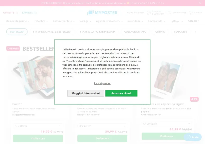 Schermata della pagina offerta di Myposter