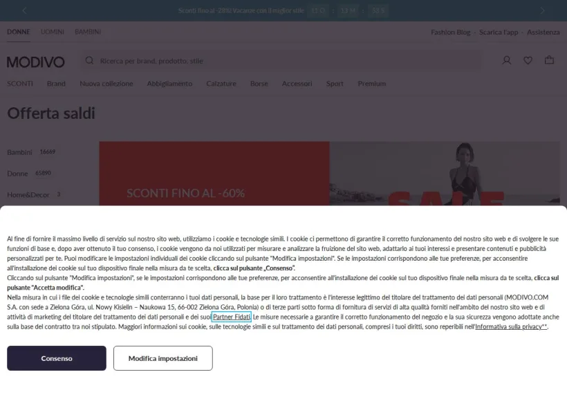 Schermata della pagina offerta di Modivo
