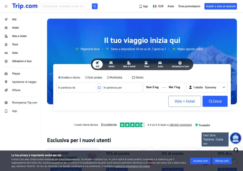 Schermata della pagina offerta di Trip.com
