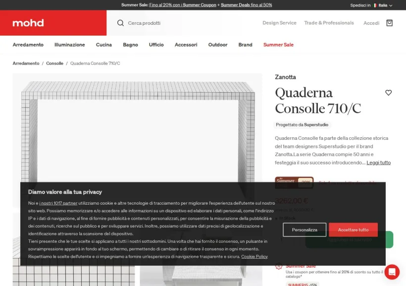 Schermata della pagina offerta di MOHD