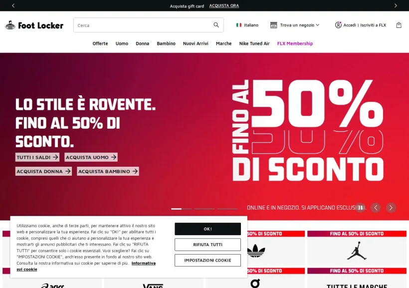 Schermata della pagina offerta di Foot Locker