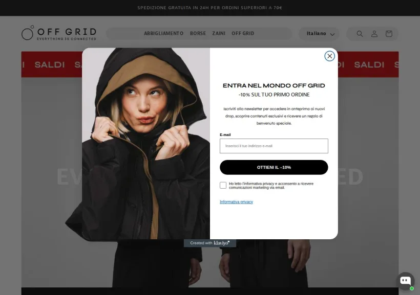 Schermata della pagina offerta di Off Grid