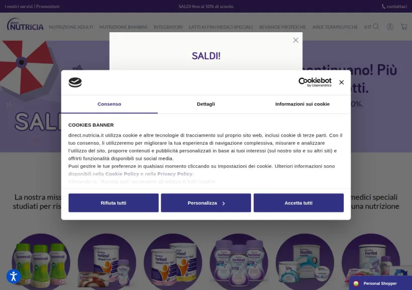 Schermata della pagina offerta di Nutricia