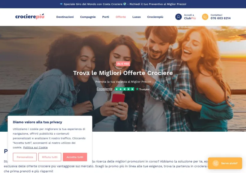 Schermata della pagina offerta di Crocierepiù 
